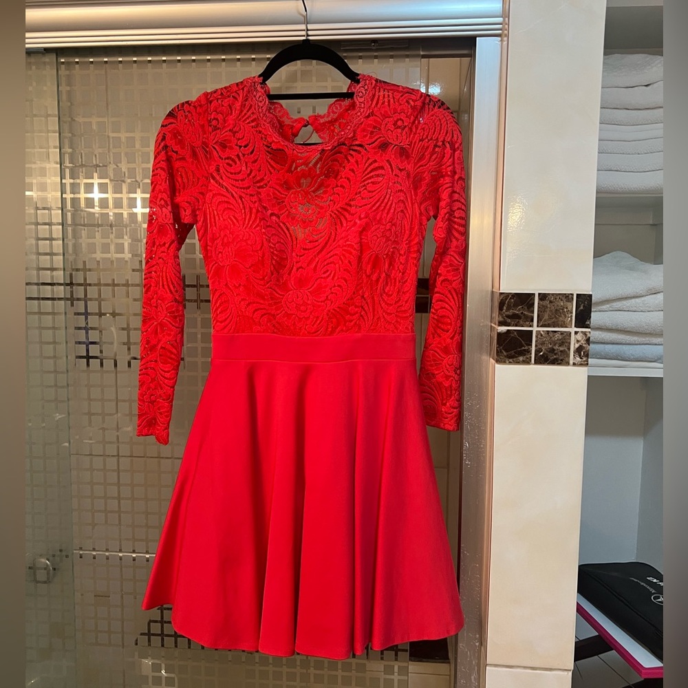 Bebe Red Lace dress - Long Sleeve - Open back